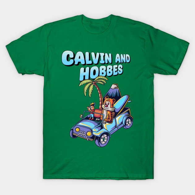 Calvin and hobbes riding a jeep goes to vacation T-Shirt by inhistime5783